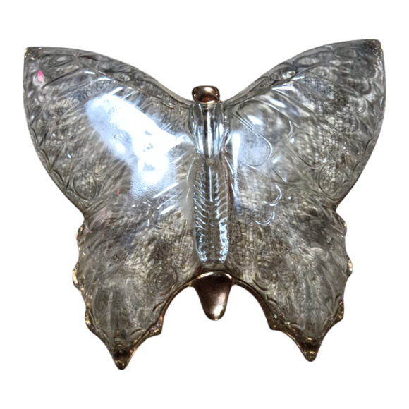 JEANETTE Glass Butterfly Trinket Dish with Gold Trim Accent Boho Glam - Picture 2 of 2